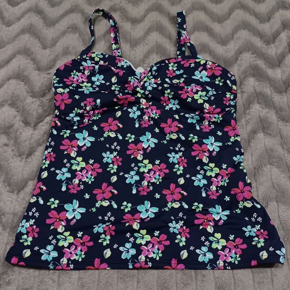 S Oliver Womens Size 38B Navy Blue Floral Nonpadded Mix-kini Tankini Swim Top